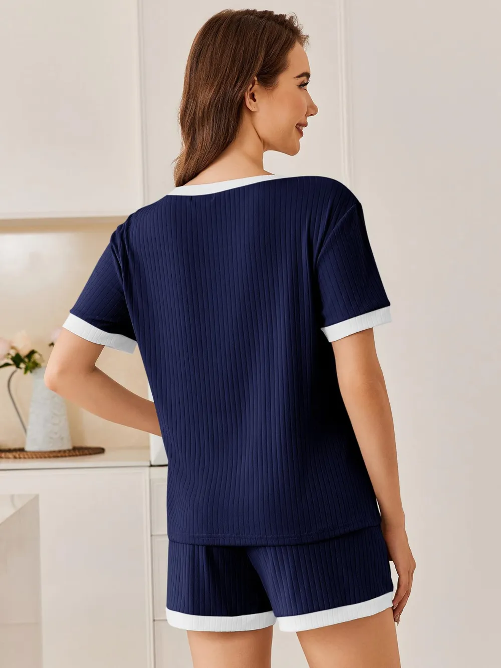 Ribbed Round Neck Top and Shorts Set, image 15