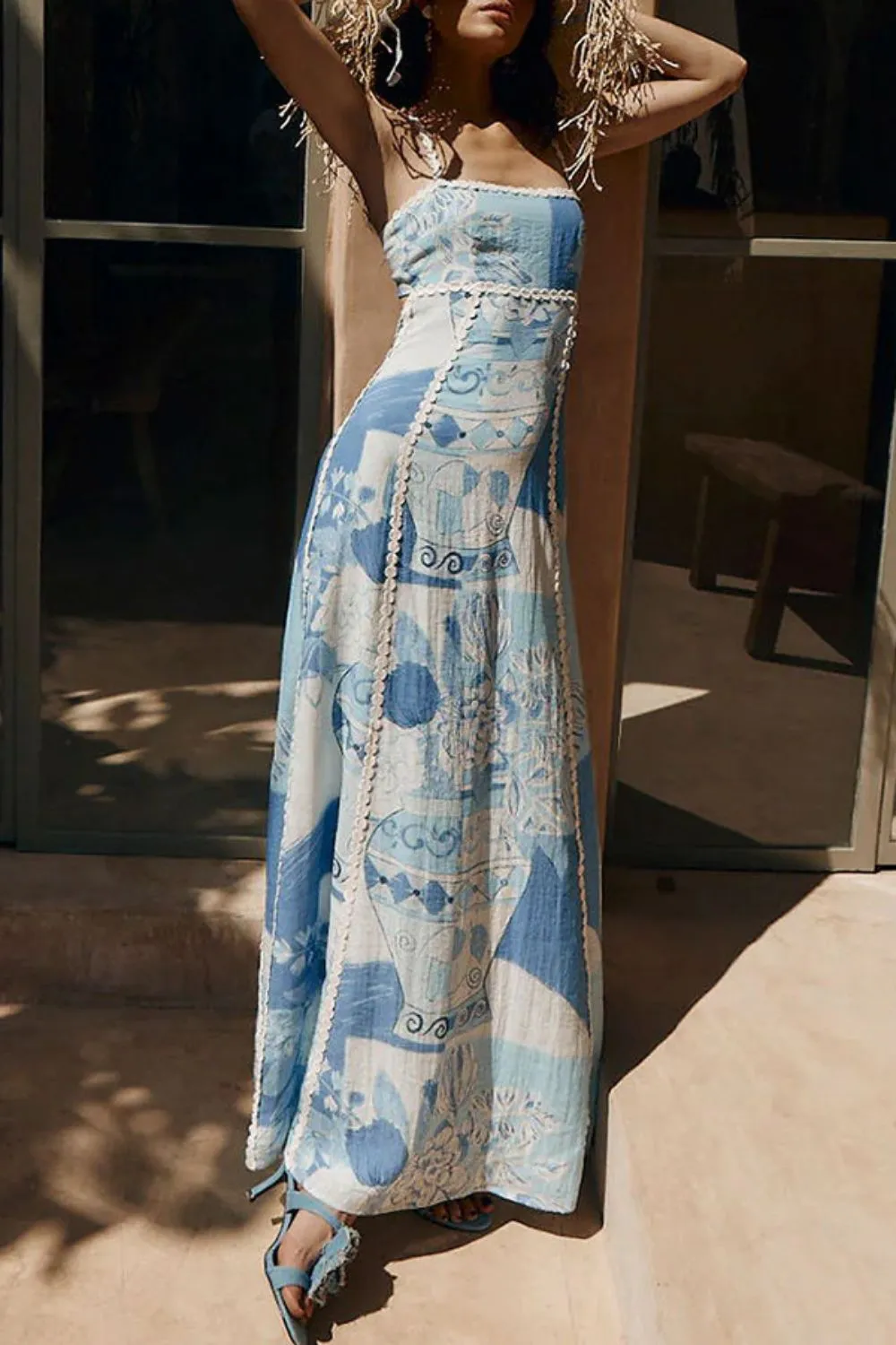 Cutout Back Printed Square Neck Maxi Dress, image 6
