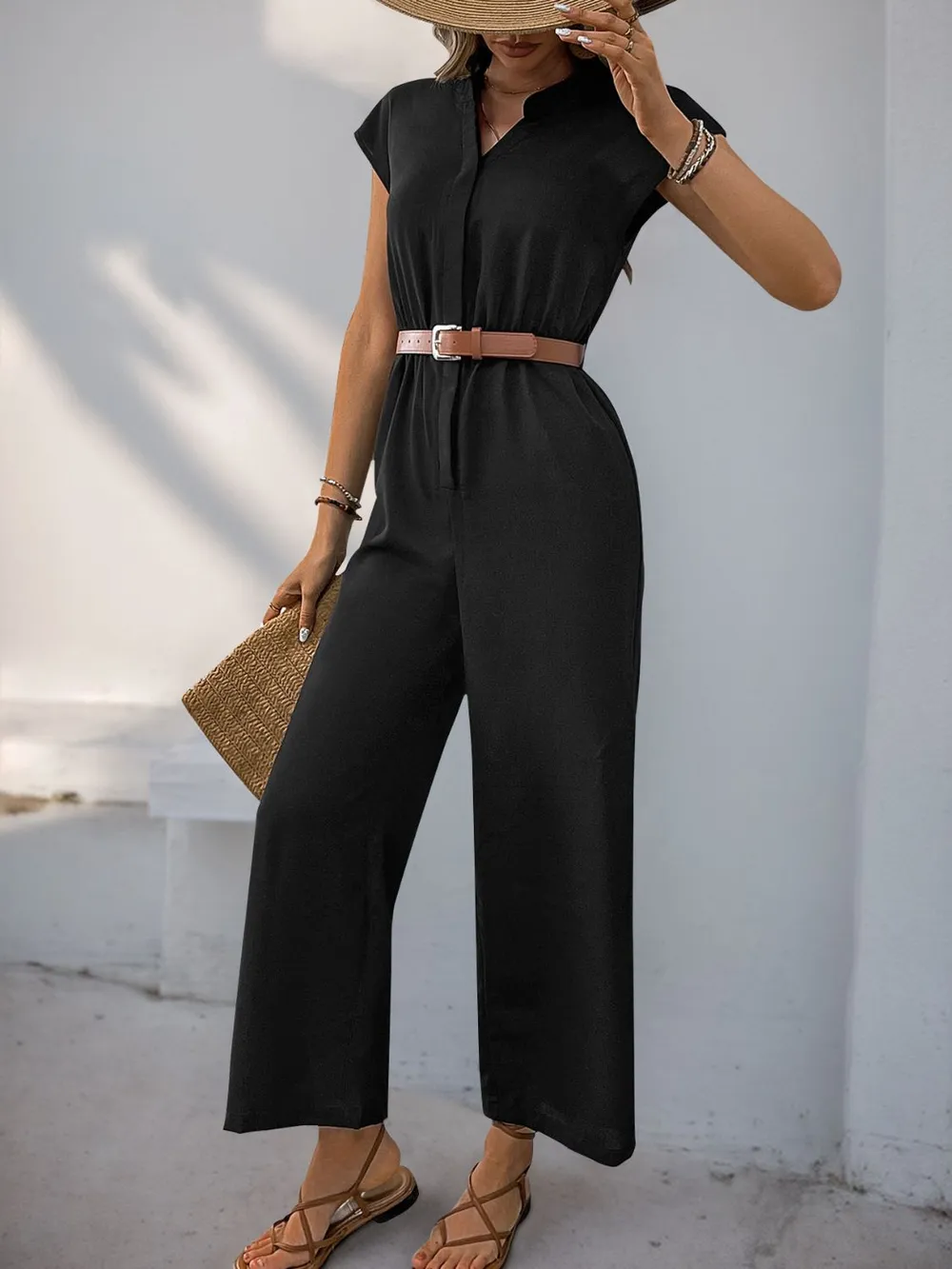 Notched Wide Leg Jumpsuit, image 4