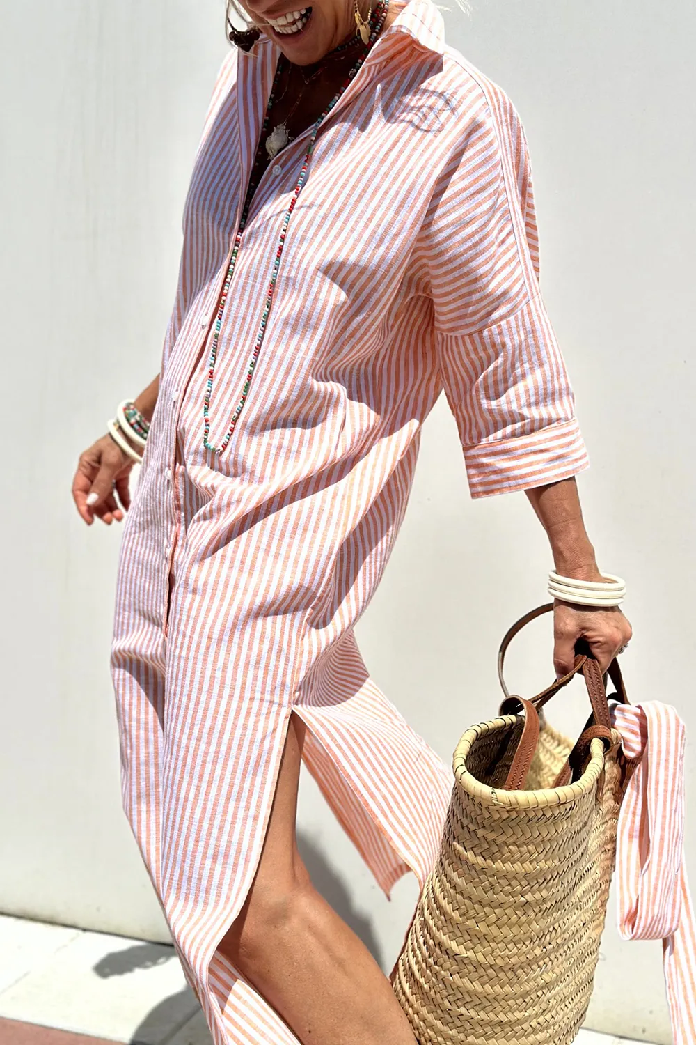 Tied Button Up Three-Quarter Sleeve Dress, image 14