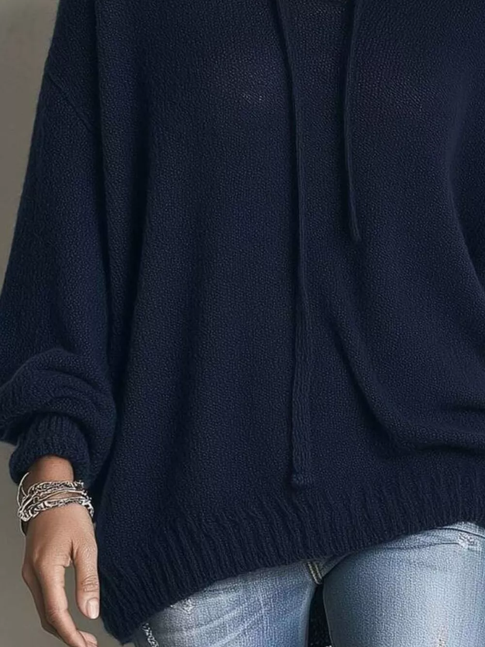 Full Size Drawstring Ribbed Hem Hooded Sweater Plus Size, image 5
