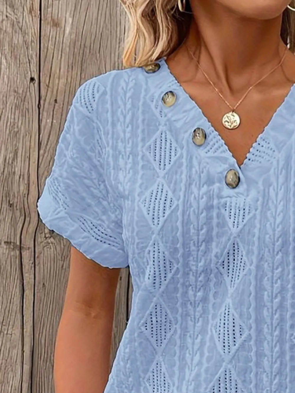 Textured V-Neck Short Sleeve Top, image 18