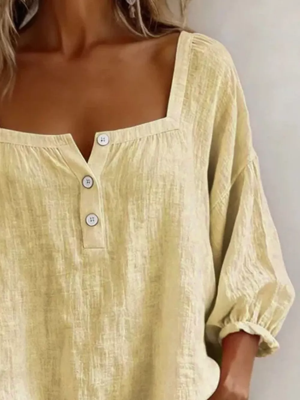 Full Size Square Neck Button Detail Blouse Plus Size, image 14