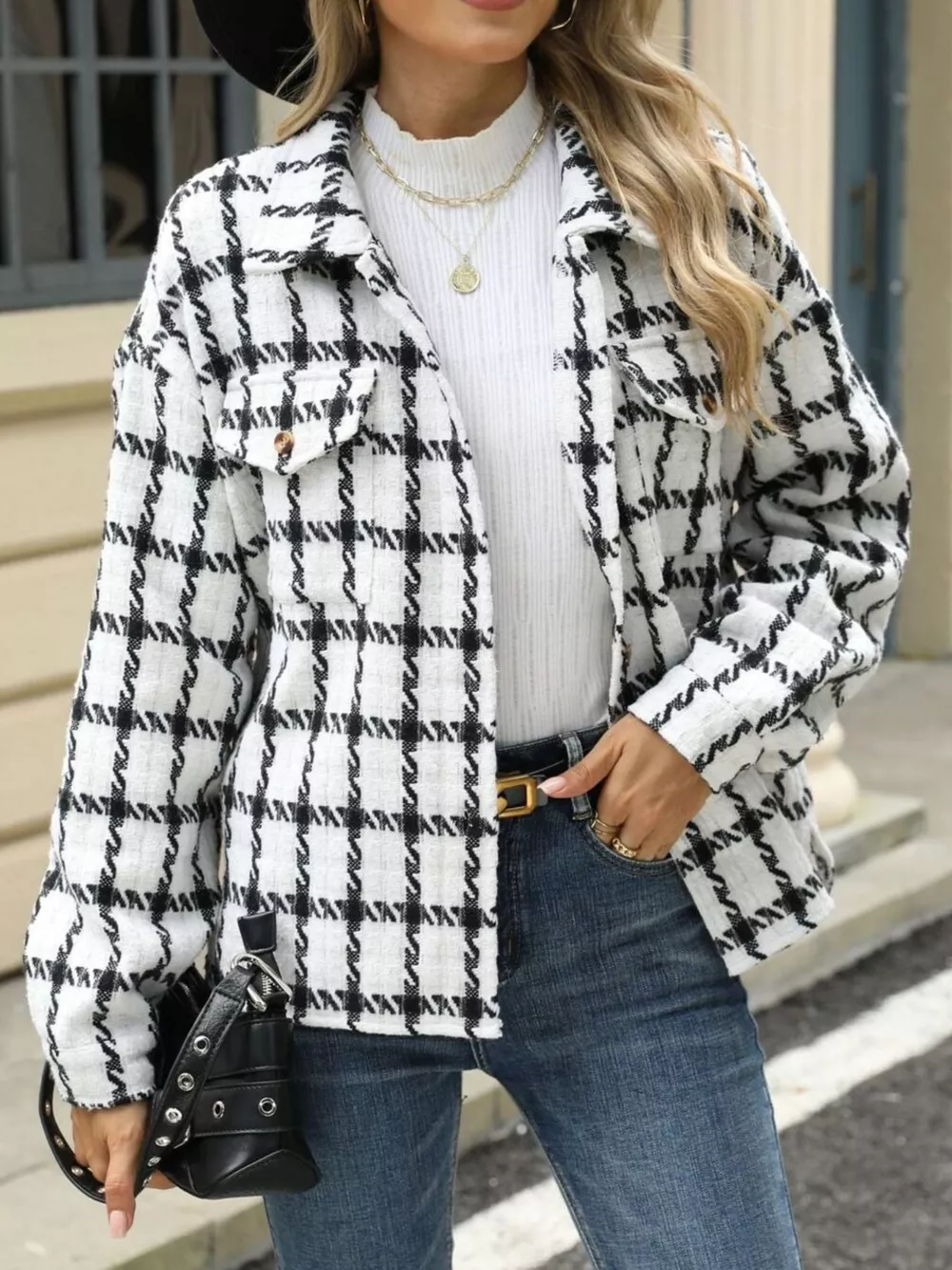 Plaid Button Up Long Sleeve Jacket, image 2