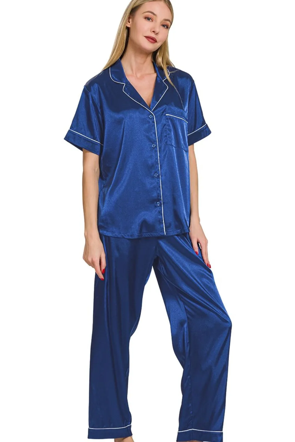 Satin Short Sleeve Top and Pants Pajama Set, image 3