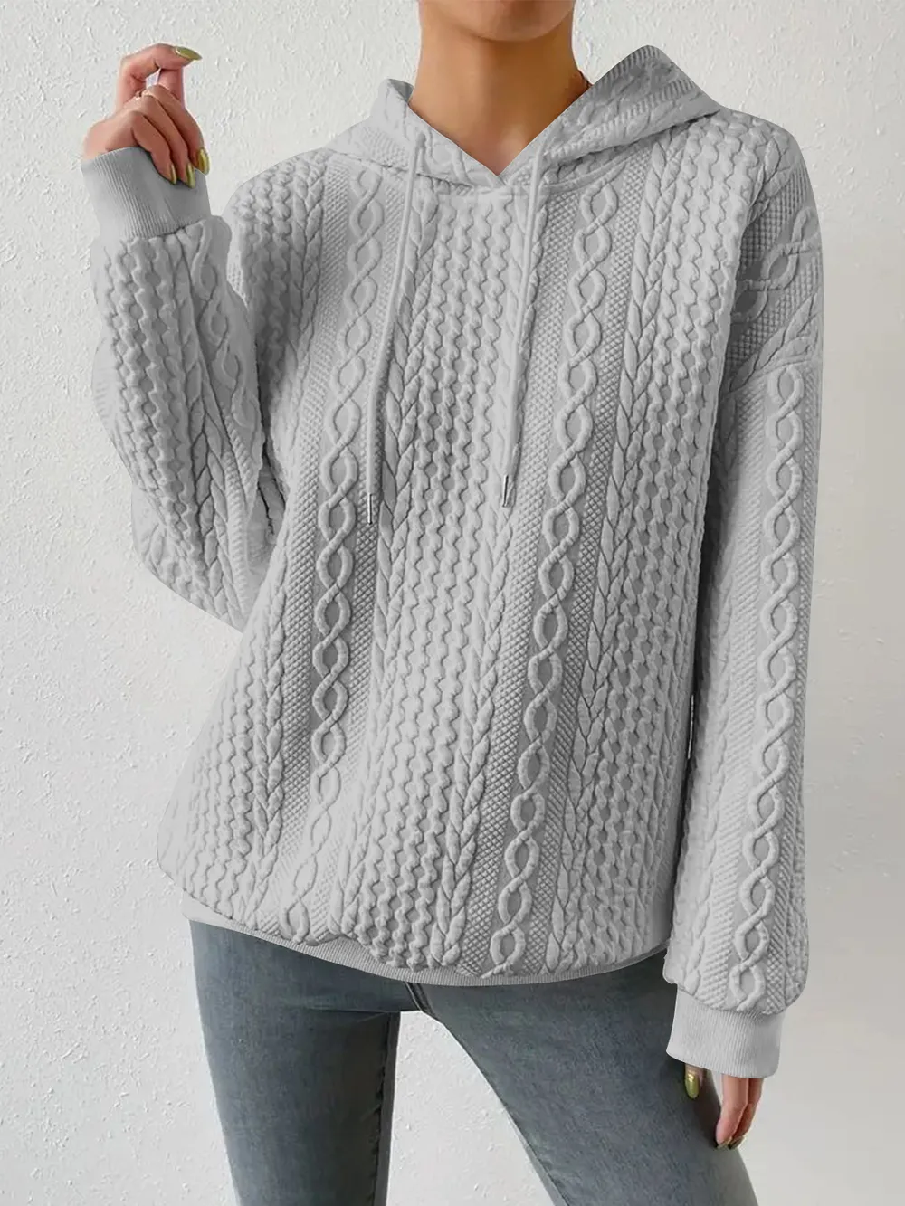 Drawstring Drop Shoulder Long Sleeve Hoodie, image 10