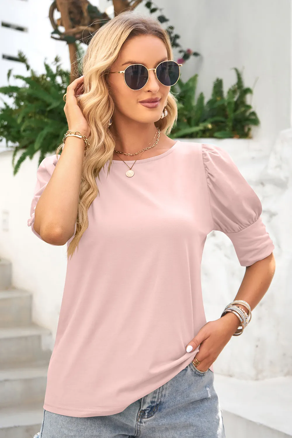 Round Neck Lantern Sleeve Blouse, image 11