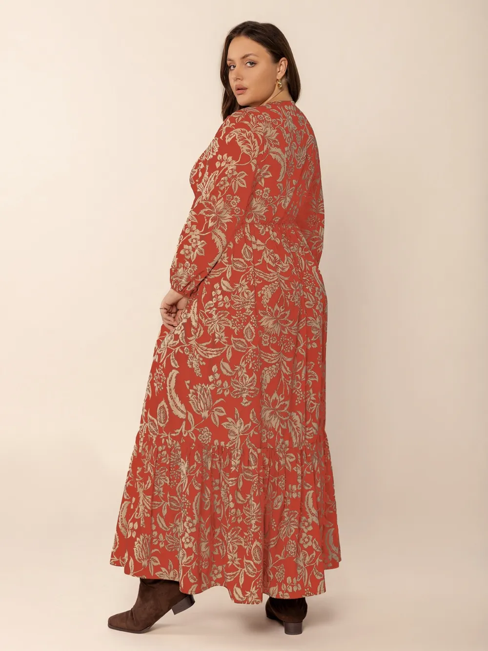 Plus Size Lace Detail Printed Balloon Sleeve Midi Dress, image 7