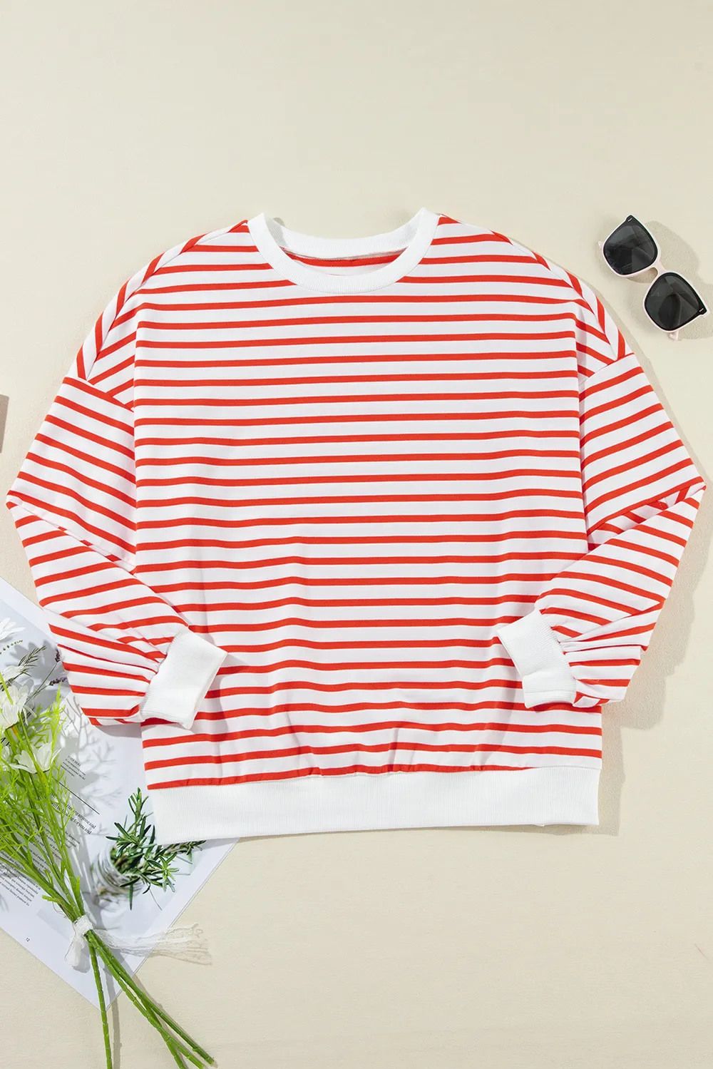 Striped Dropped Shoulder Long Sleeve Sweatshirt, image 11