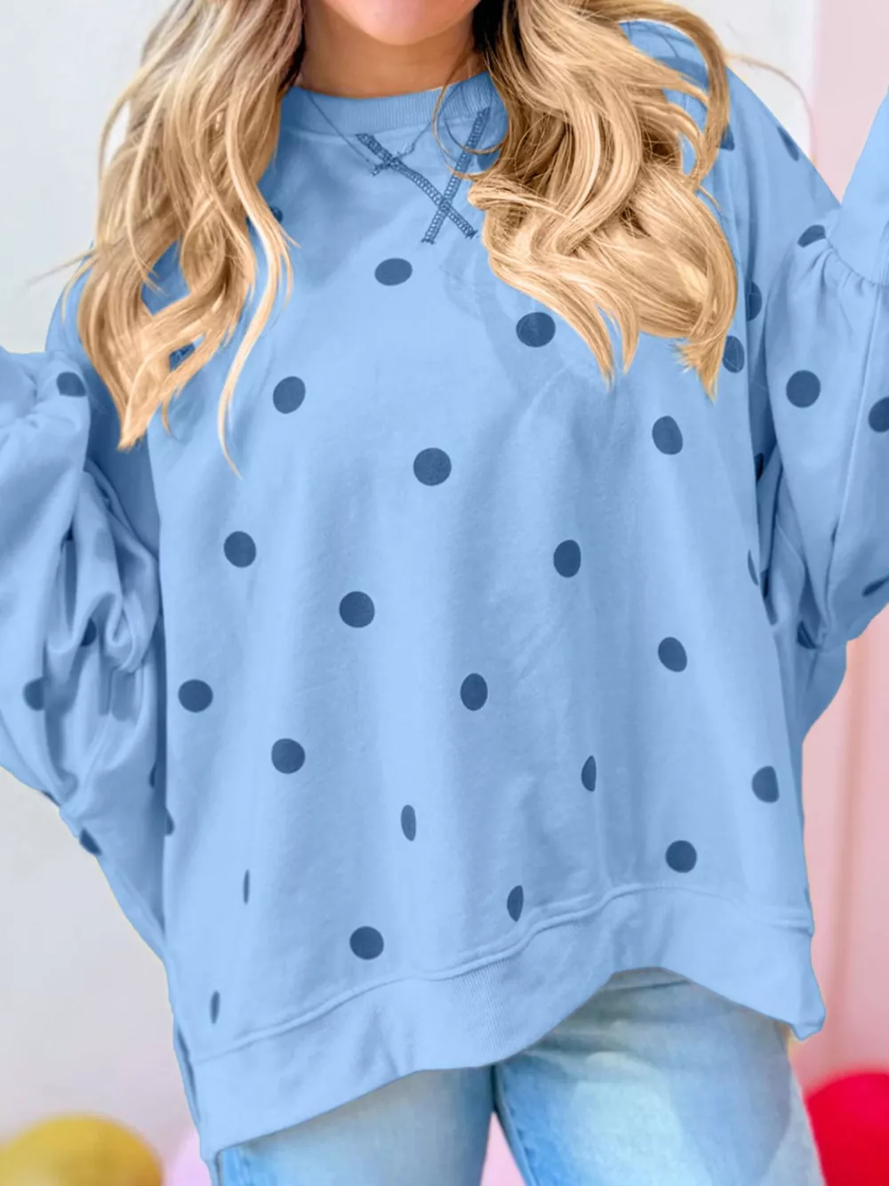 Side Slit Polka Dot Oversized Sweatshirt, image 12