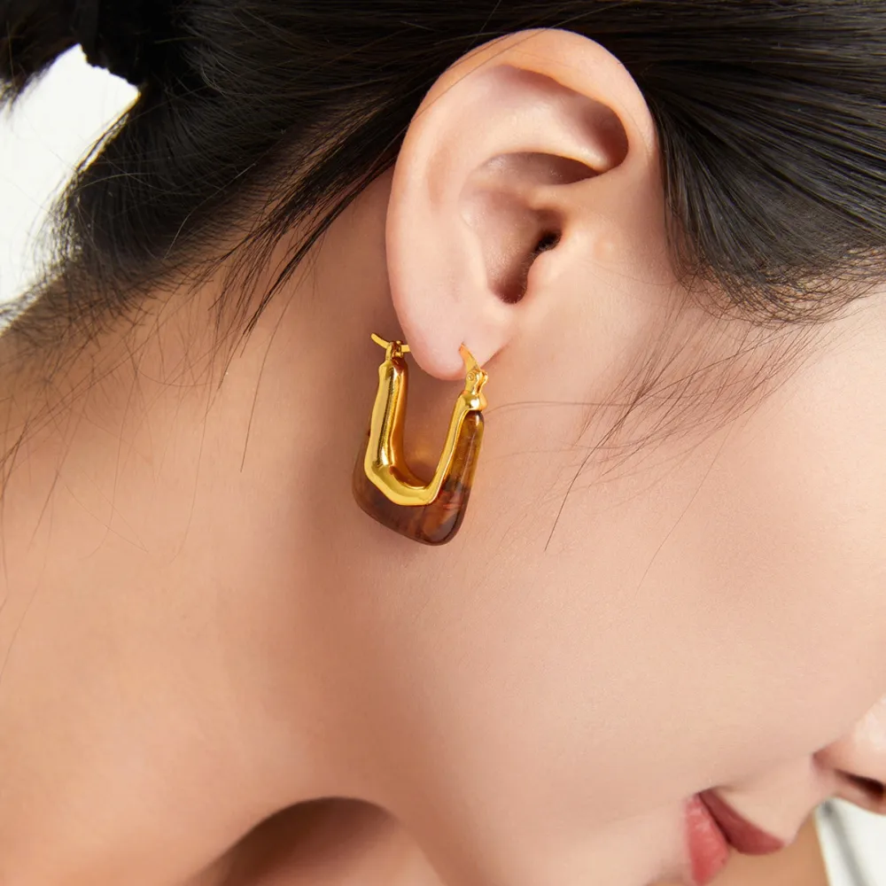 Resin Copper U Shape Earrings, image 7