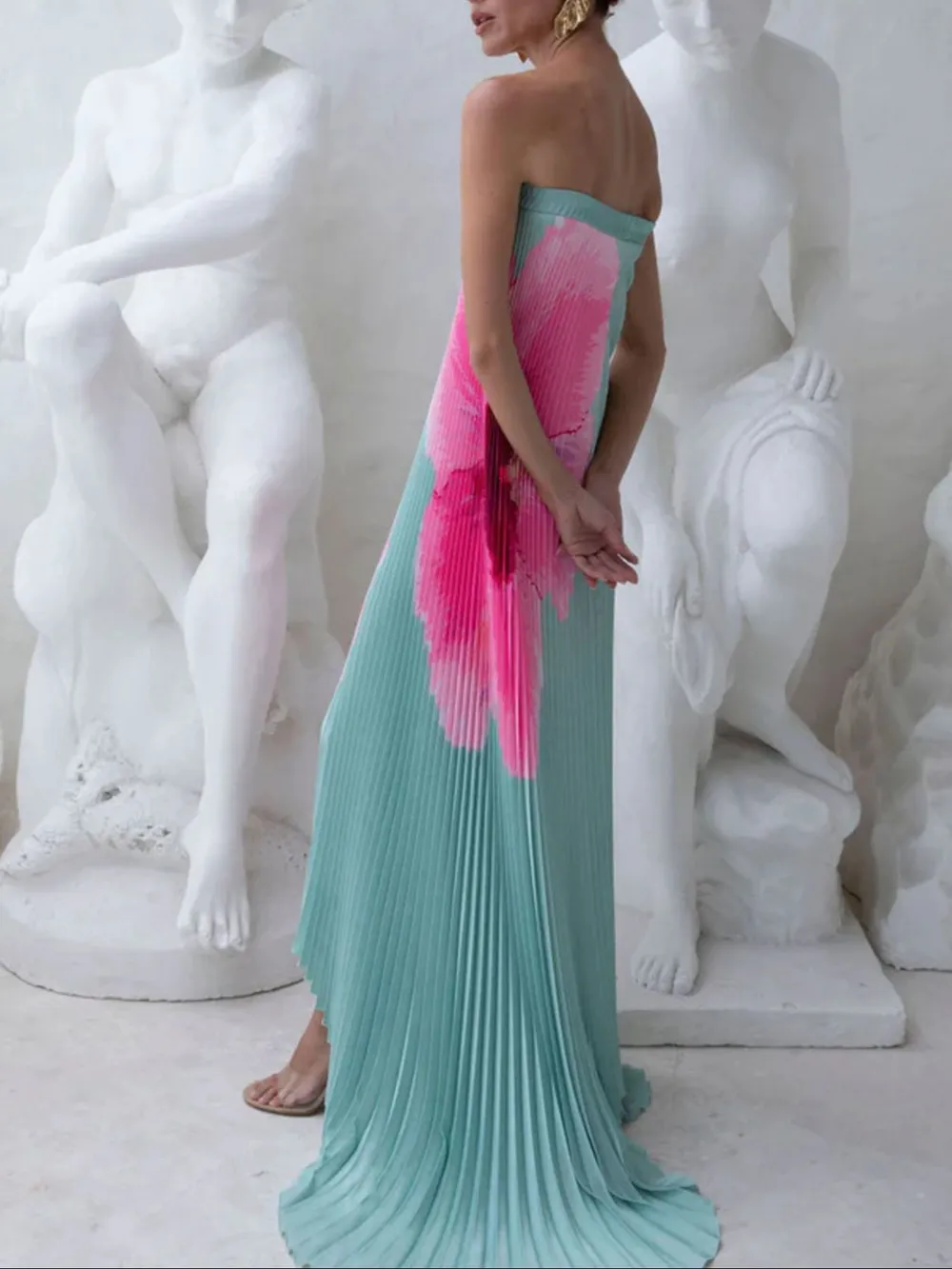 Pleated Printed Tube Floor Length Dress, image 7