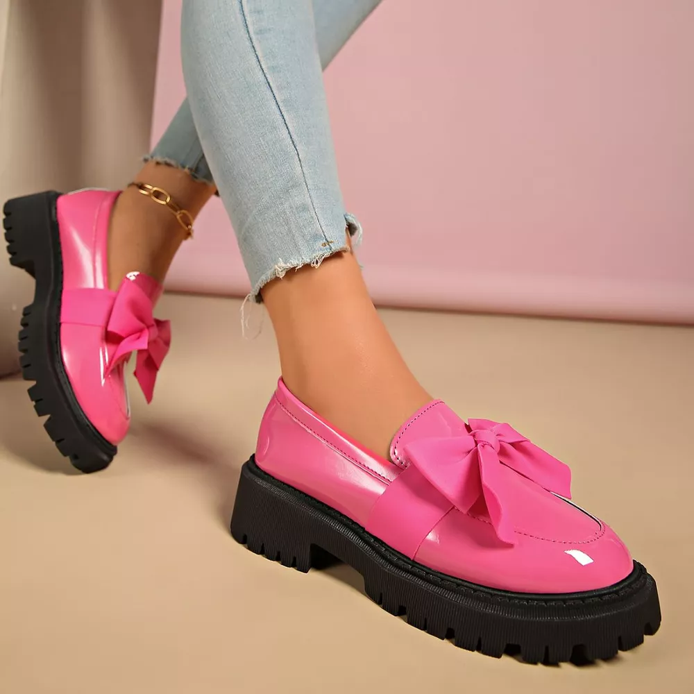 Bow Decor Round Toe Loafers, image 13