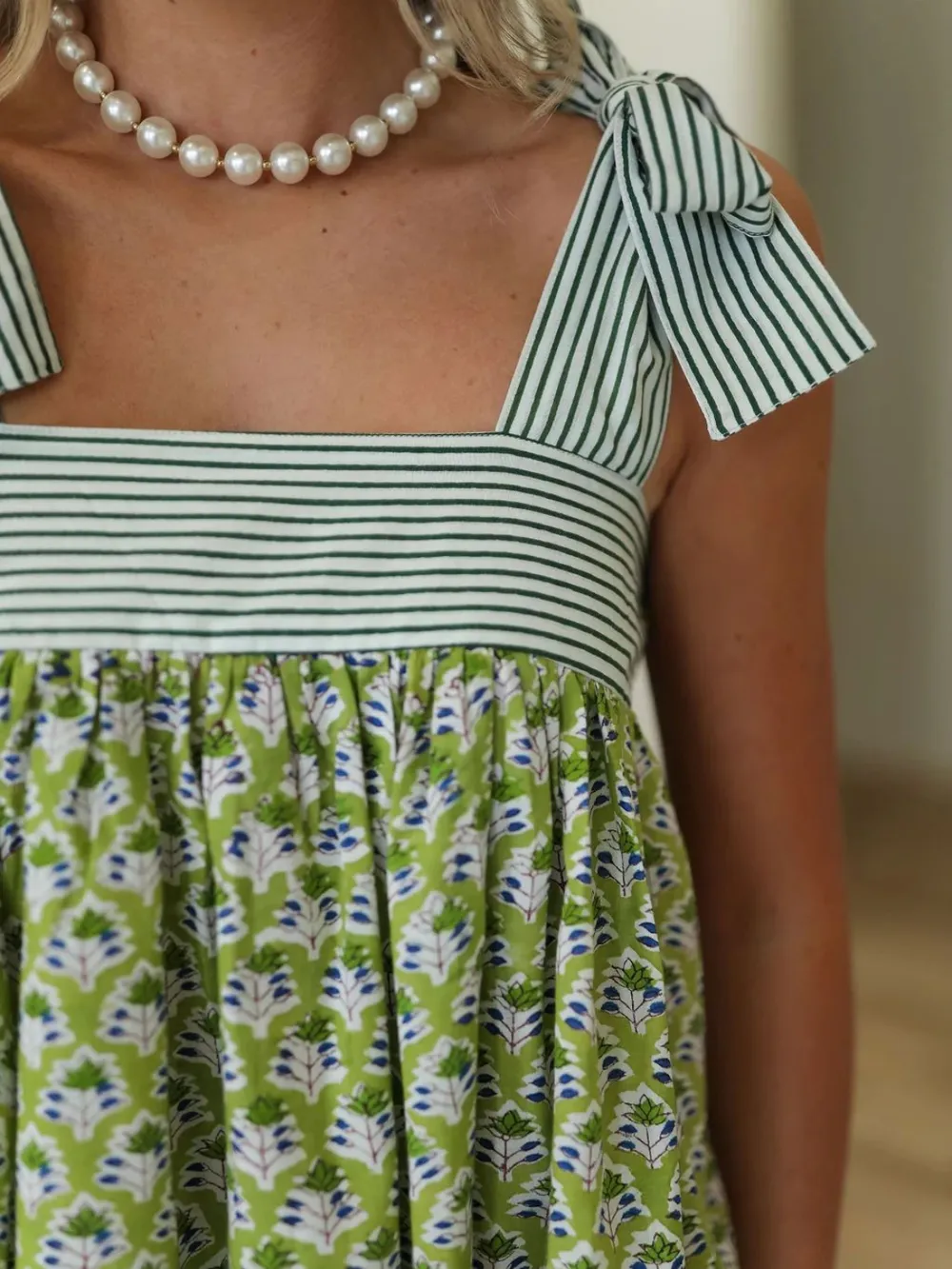 Printed Square Neck Tie Shoulder Mini Dress, image 13