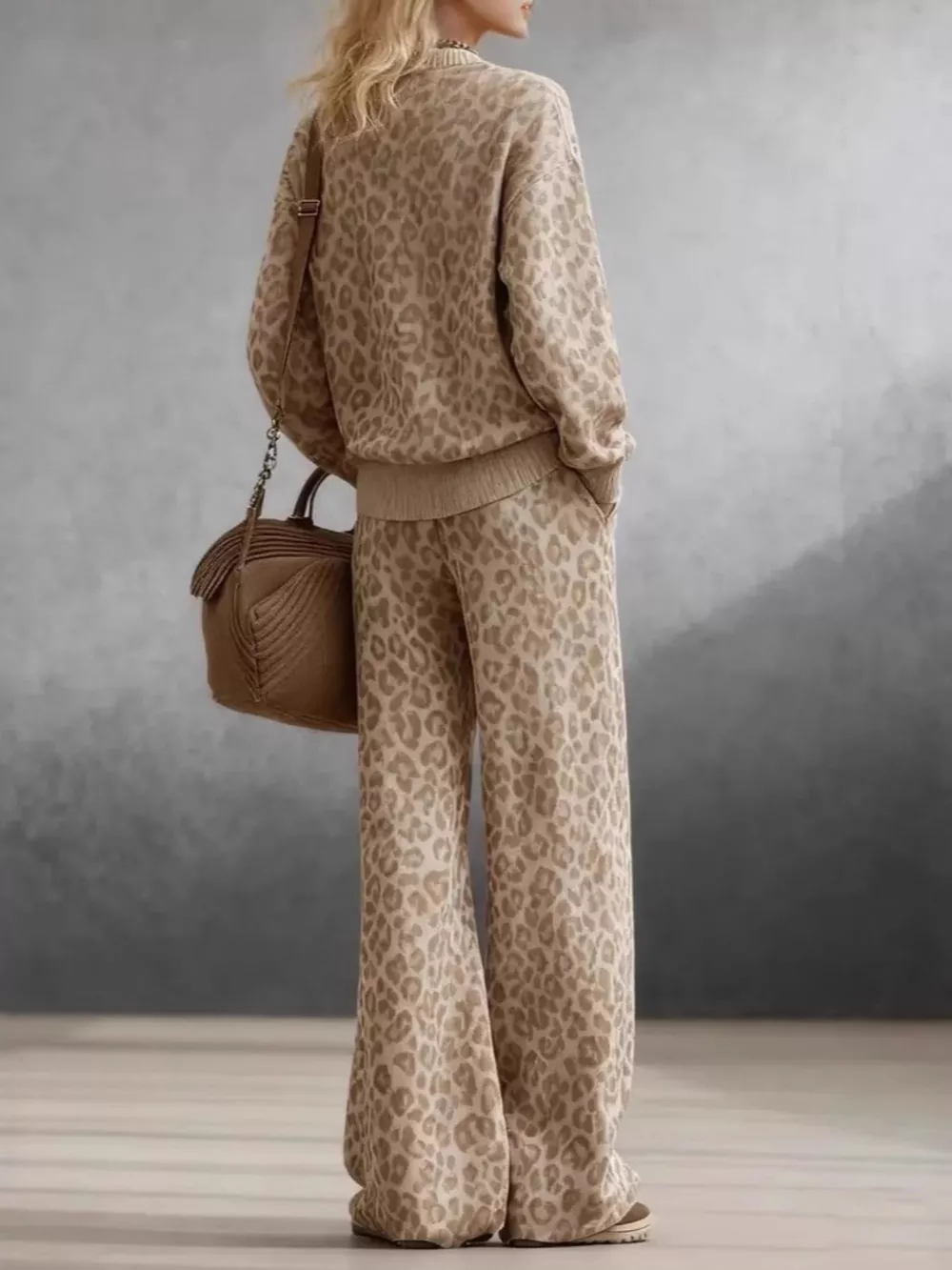 Leopard Dropped Shoulder Top and Pants Set, image 3