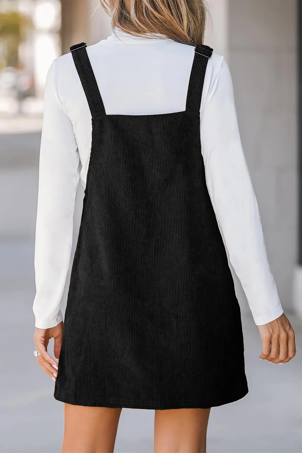 Pocketed Square Neck Wide Strap Overall Dress, image 9