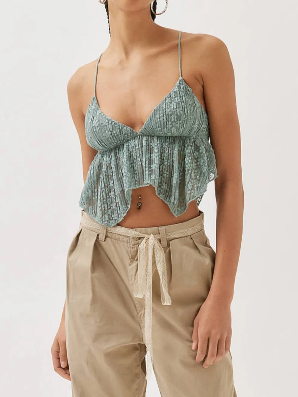 Lace Cropped Cami with Flowy Hem, image 12