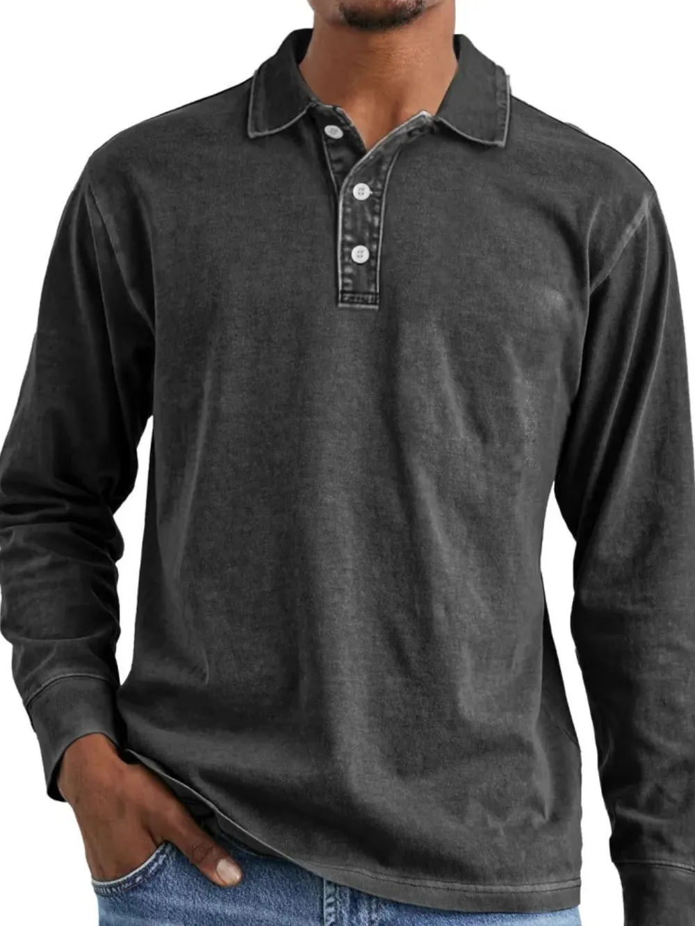 Men's Full Size Collared Neck Long Sleeve Polo Plus Size, image 2