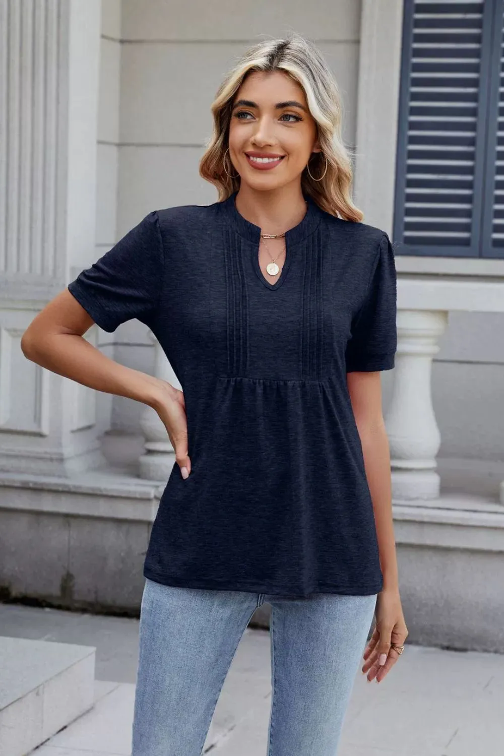Notched Short Sleeve Top, image 9
