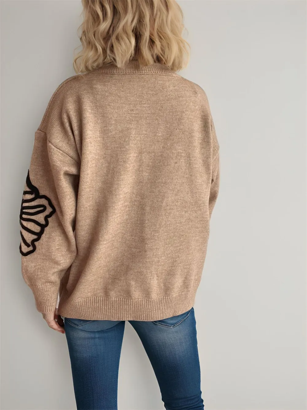 Flower Round Neck Long Sleeve Sweater, image 14