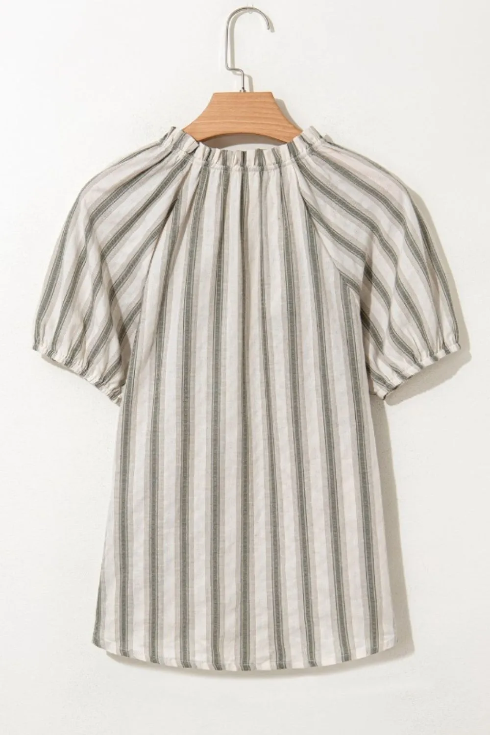 Stripe Frilled Tie Neck Short Sleeve Blouse, image 11