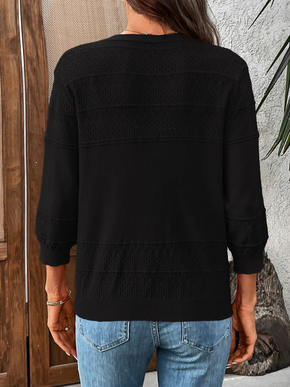 Textured Button-Front Cardigan with 3/4 Sleeves, image 16