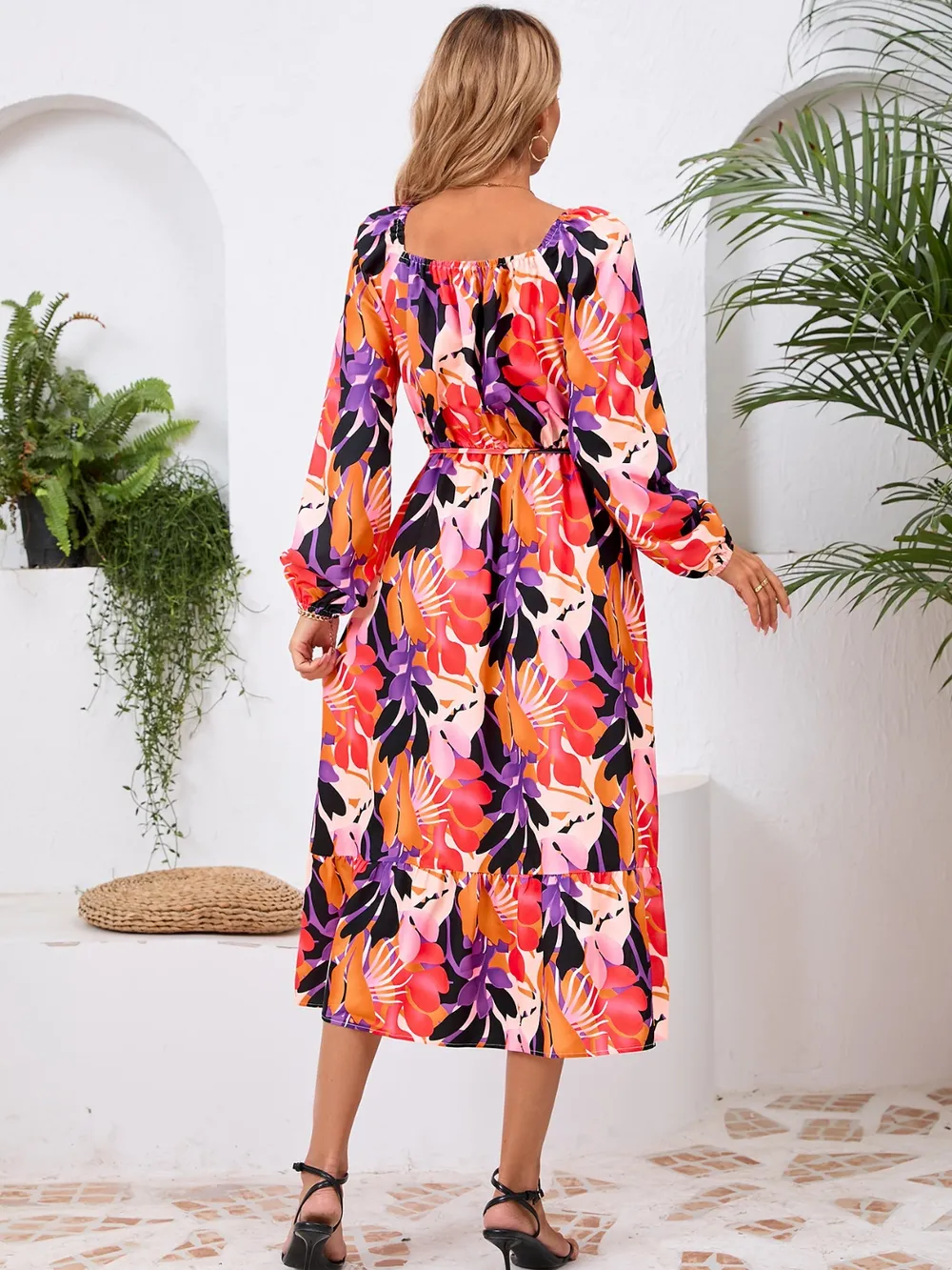 Printed Long Sleeve Midi Dress, image 3