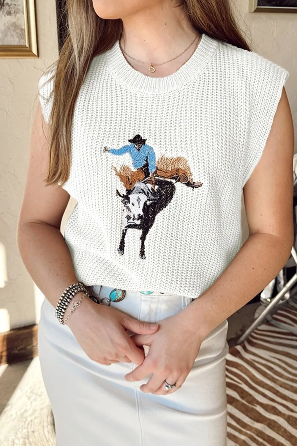 Graphic Round Neck Sweater Vest, image 3