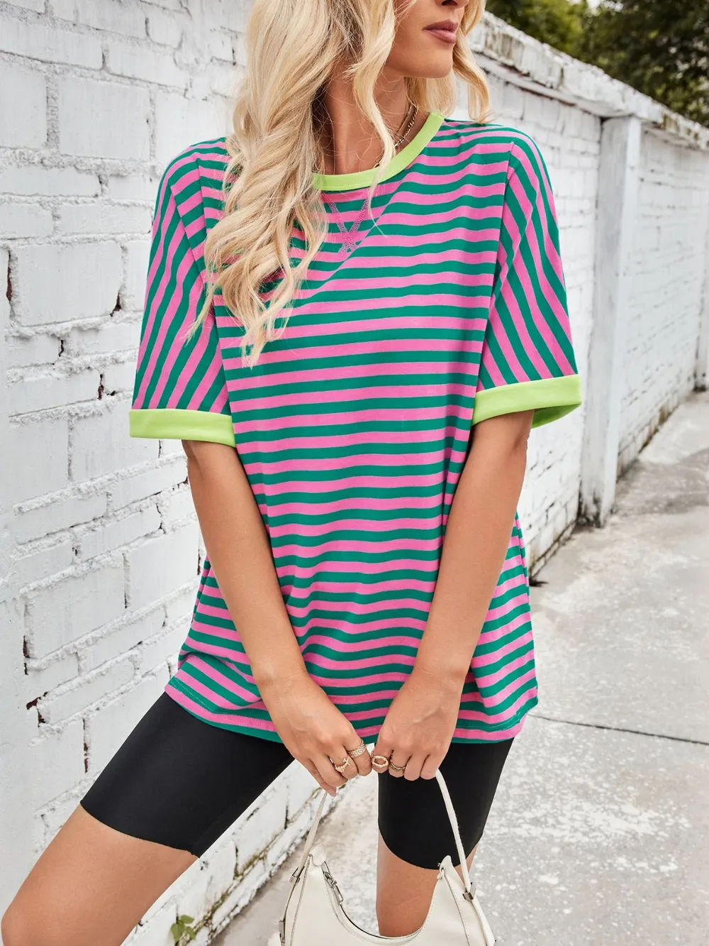 Striped Round Neck Half Sleeve T-Shirt, image 11
