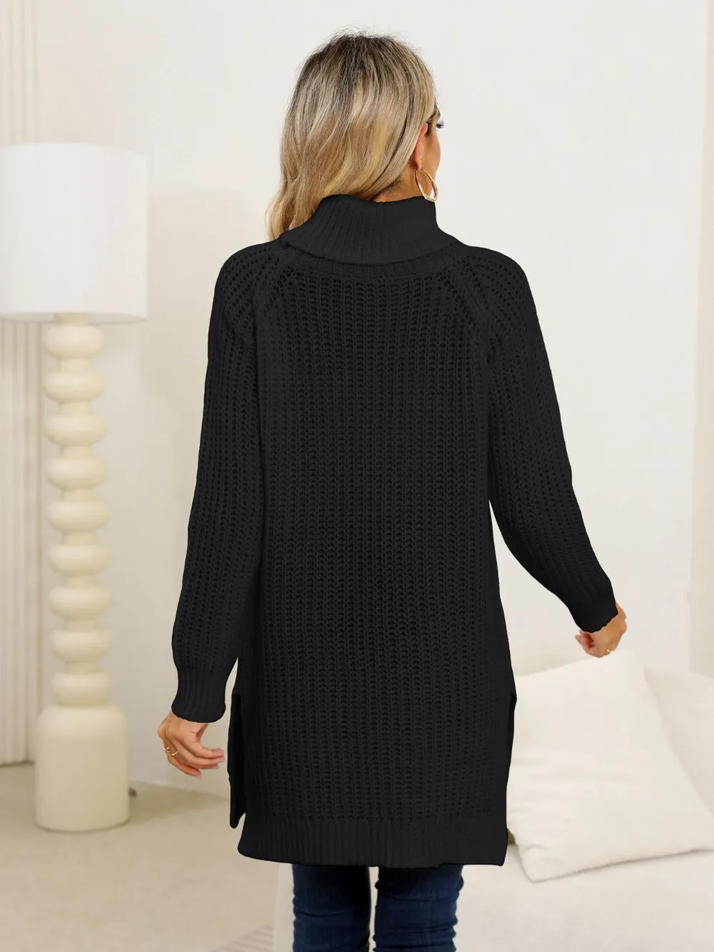 Slit Turtleneck Long Sleeve Sweater, image 10