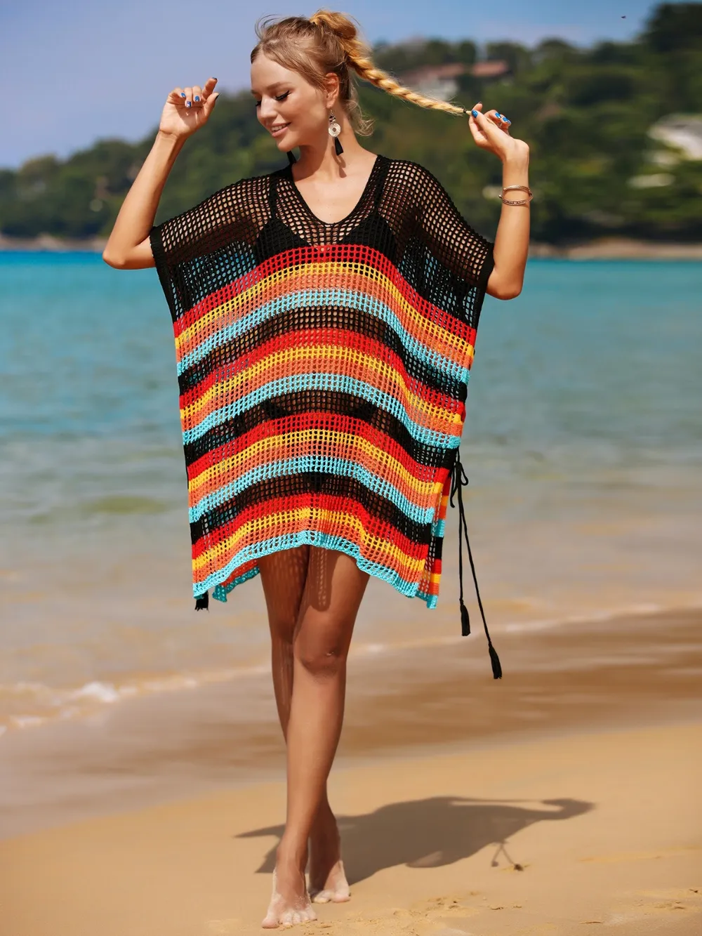 Cutout Striped Cover-Up with Tassel, image 15