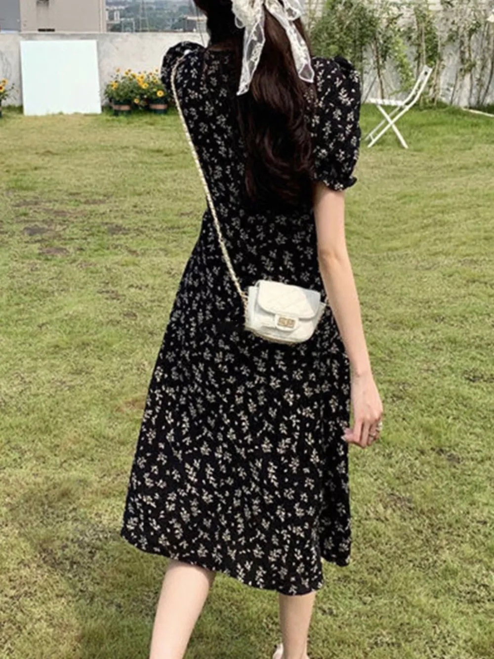 Floral Print Puff Sleeve Midi Dress, image 7