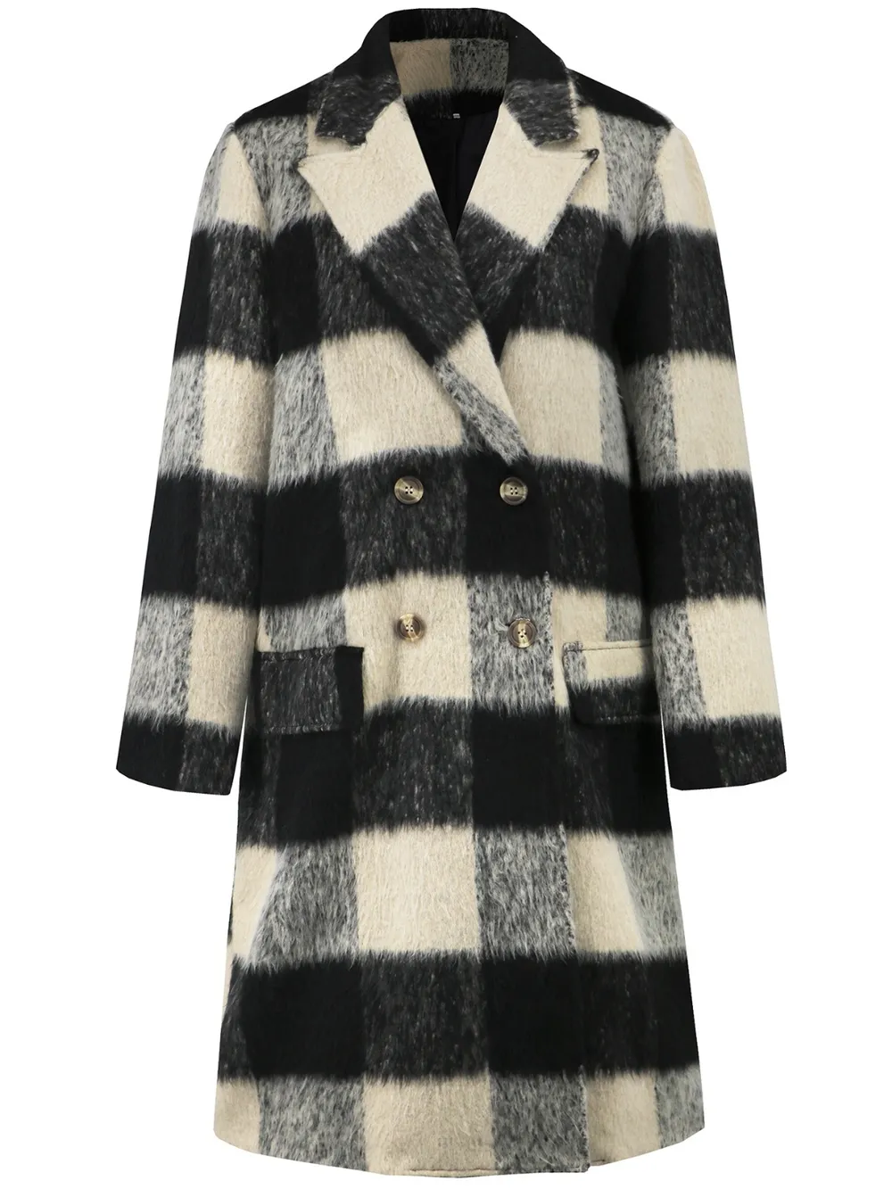 Plaid Double-Breasted Long Sleeve Coat, image 5