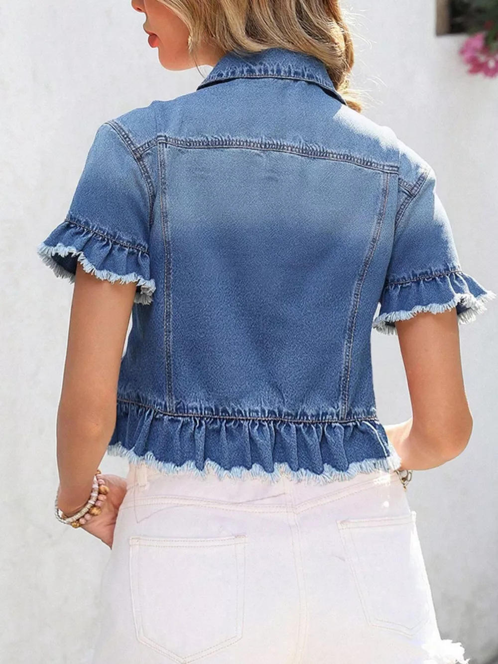 Ruffle Hem Short Sleeve Denim Jacket, image 5