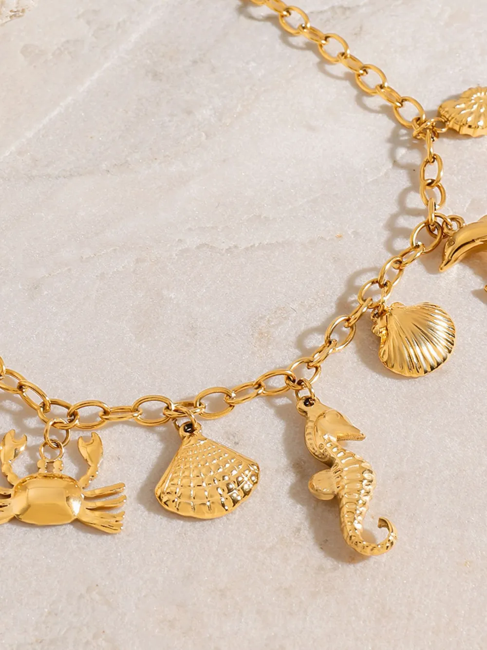 18K Gold-Plated Stainless Steel Ocean Theme Necklace, image 4