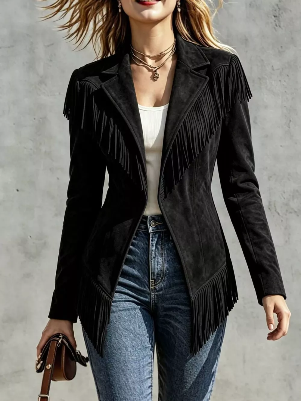 Western-Inspired Fringed Open Front Jacket, image 18