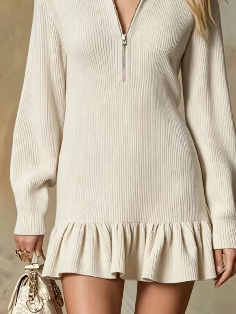 Ruffle Hem Half Zip Dress, image 3