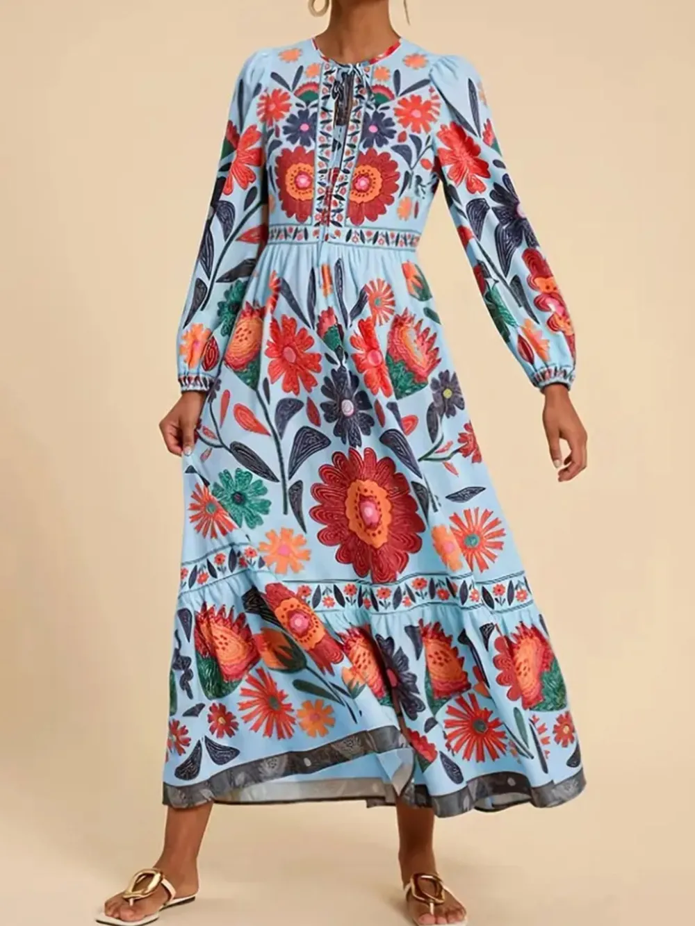 Floral Tie Waist Long Sleeve Dress, image 24