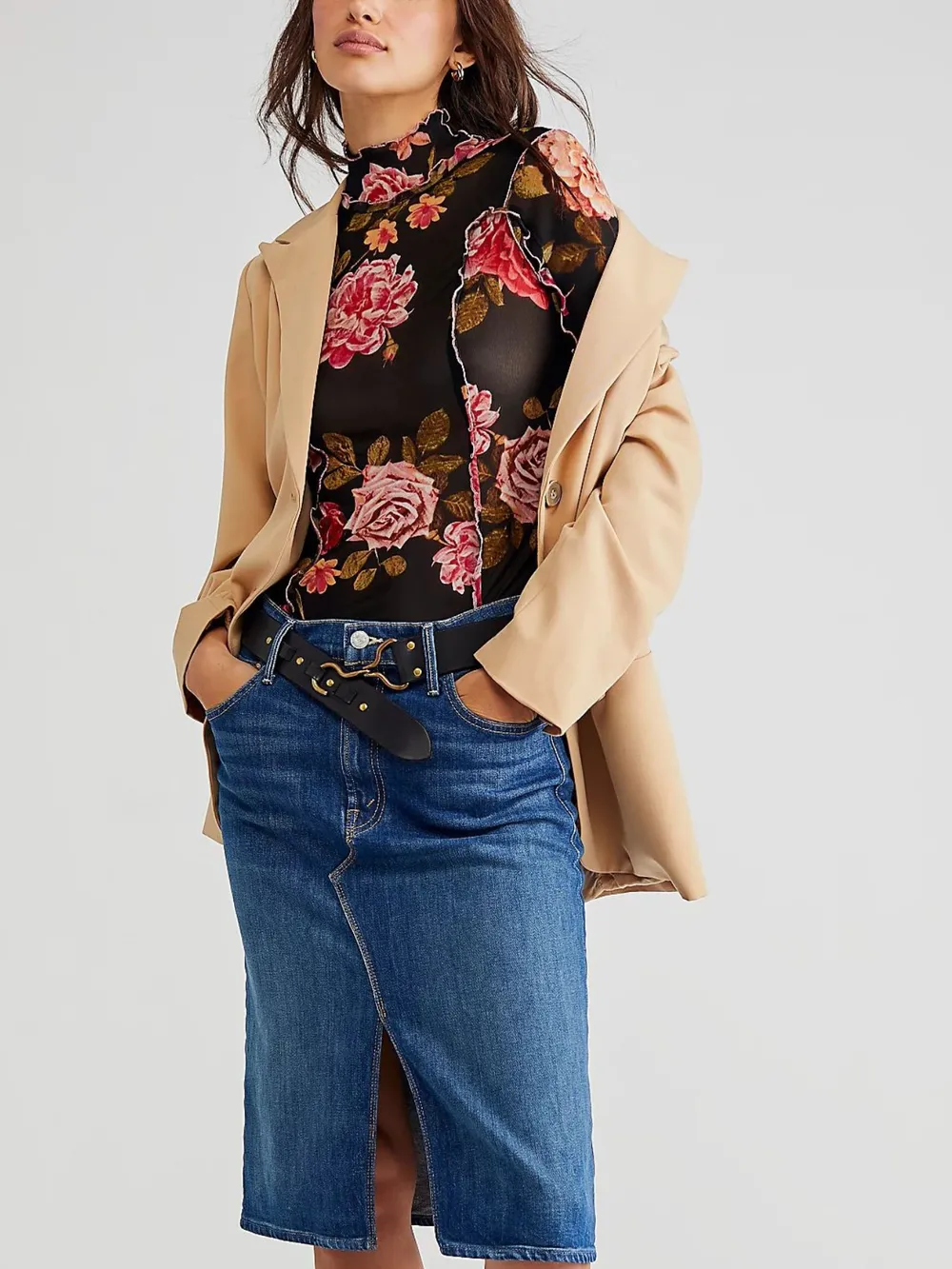 Floral Print Mock Neck Long Sleeve Top, image 4