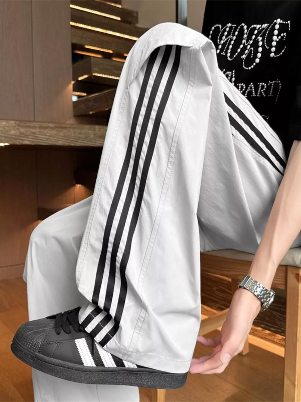 Men's Full Size Stripe Wide Leg Pants Plus Size, image 6
