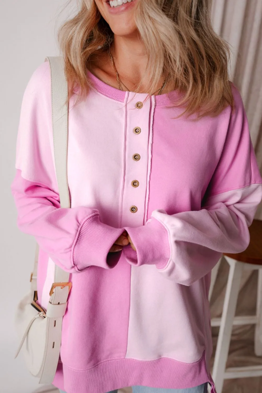 Color Block Half Button Long Sleeve Sweatshirt, image 20