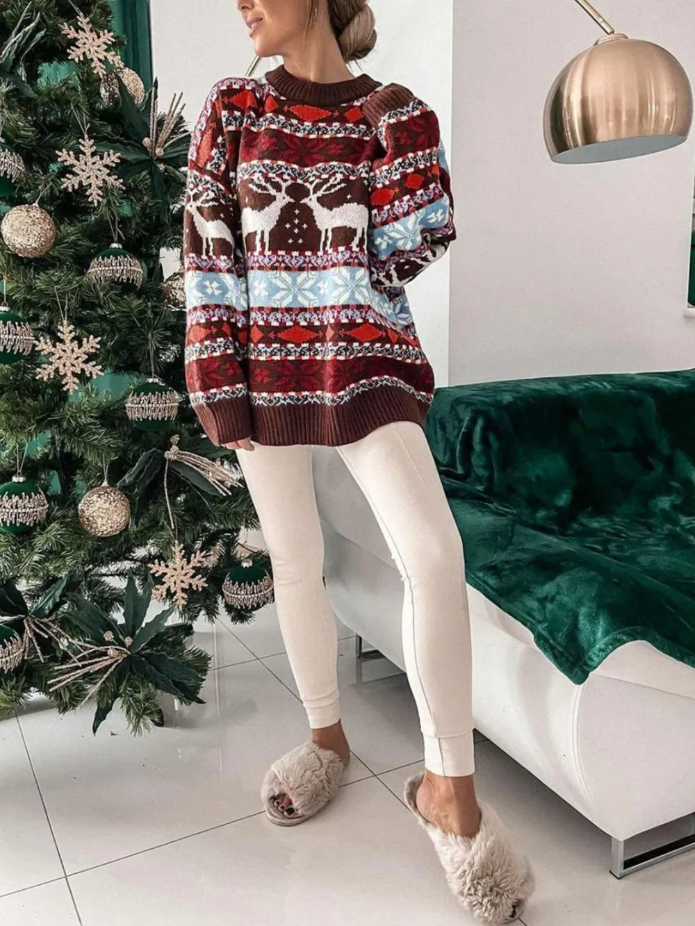 Geometric Round Neck Dropped Shoulder Sweater, image 9
