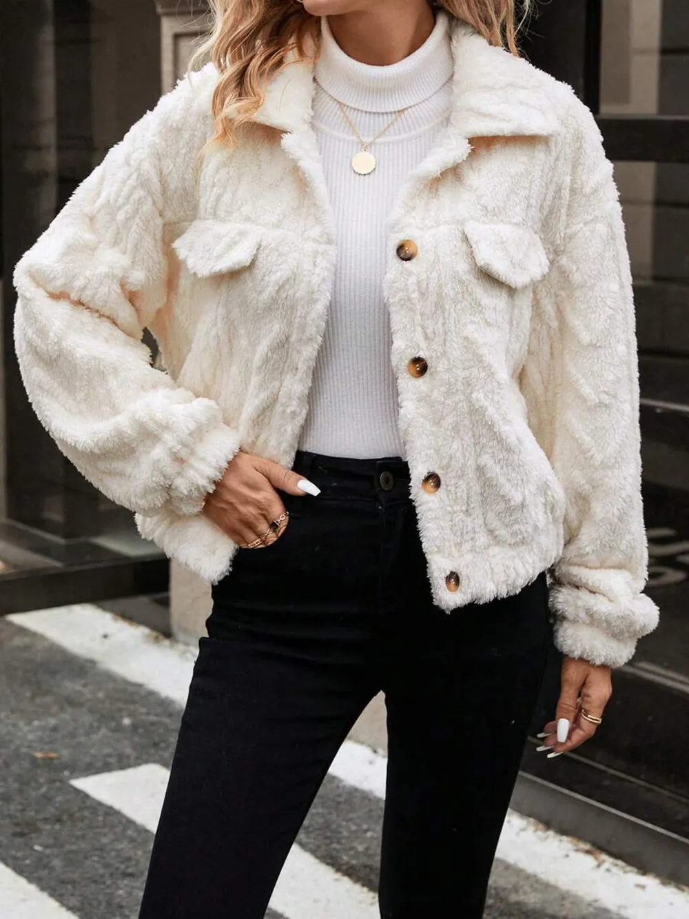 Button Up Long Sleeve Fuzzy Outerwear, image 3