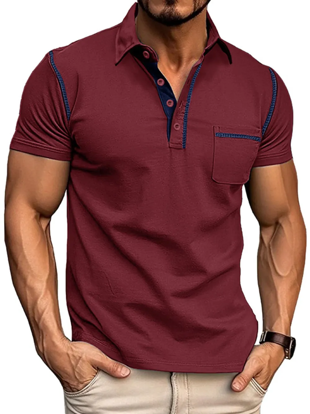 Men's Classic Polo Shirt with Contrast Stitching, image 11