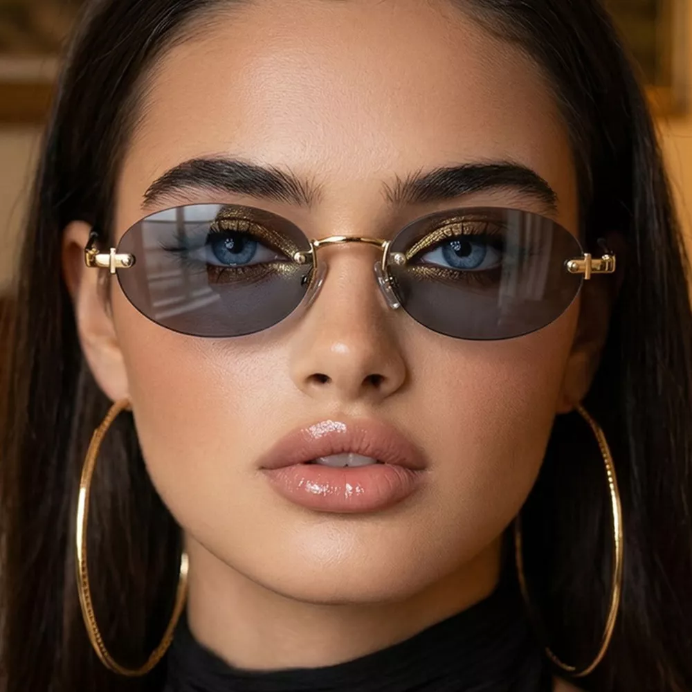 Vintage Oval Rimless Sunglasses