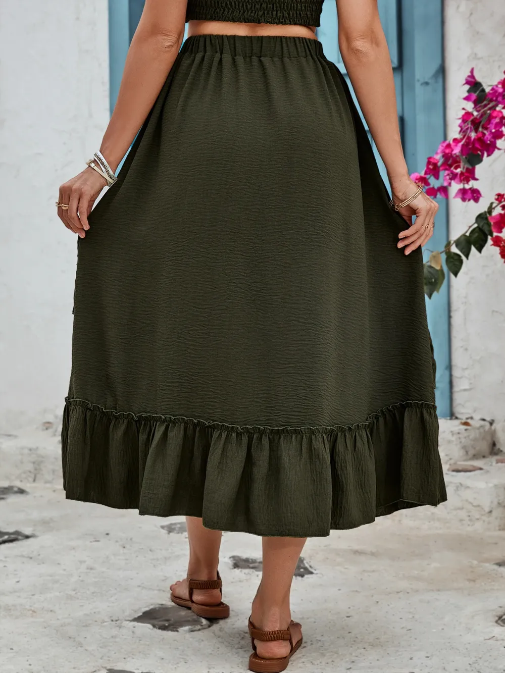 Ruffled Elastic Waist Midi Skirt, image 6