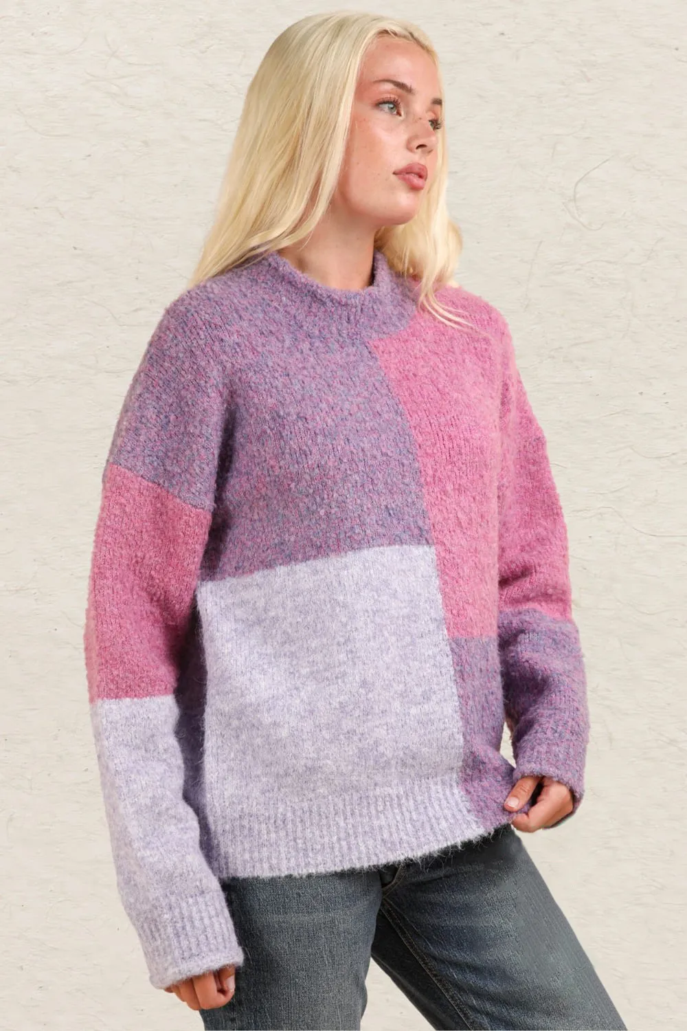 Color Block Mock Neck Drop Shoulder Sweater, image 5