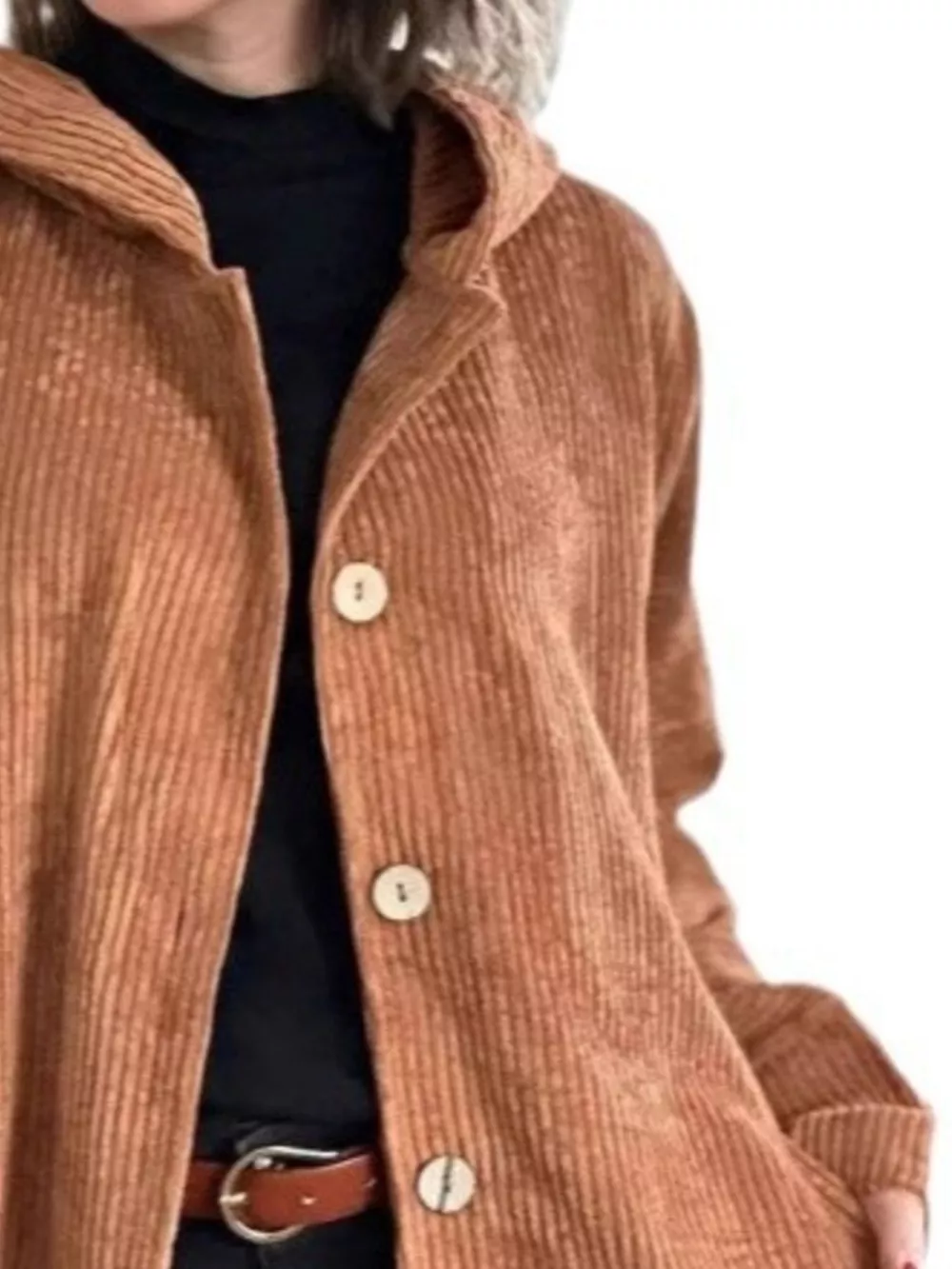 Full Size Corduroy Button Up Hooded Jacket Plus Size, image 9