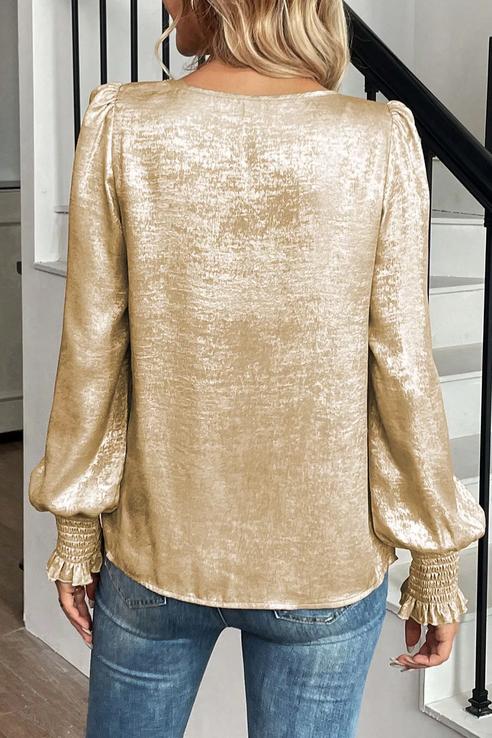 Round Neck Lantern Sleeve Blouse, image 5