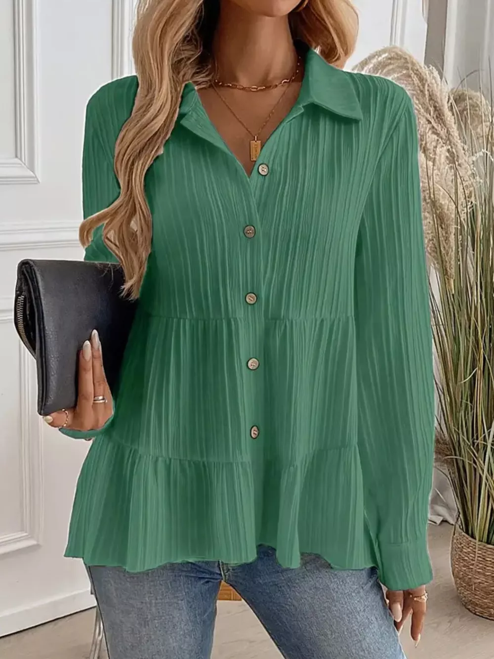 Button-Down Long Sleeve Tiered Shirt, image 18